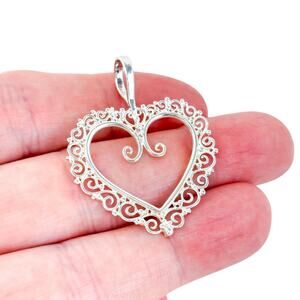 Vintage Sterling Silver 925 Filigree Open Heart Pendant